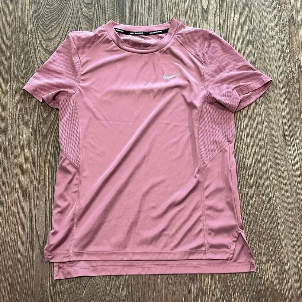 Nike Dri-FIT Miler Running Top Mesh Short Sleeve AT4196-515 Dusty Mauve Size XS